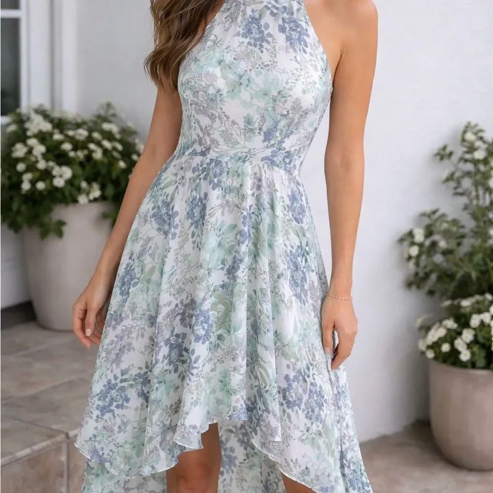 R&K Green and Purple Floral High Low Dress